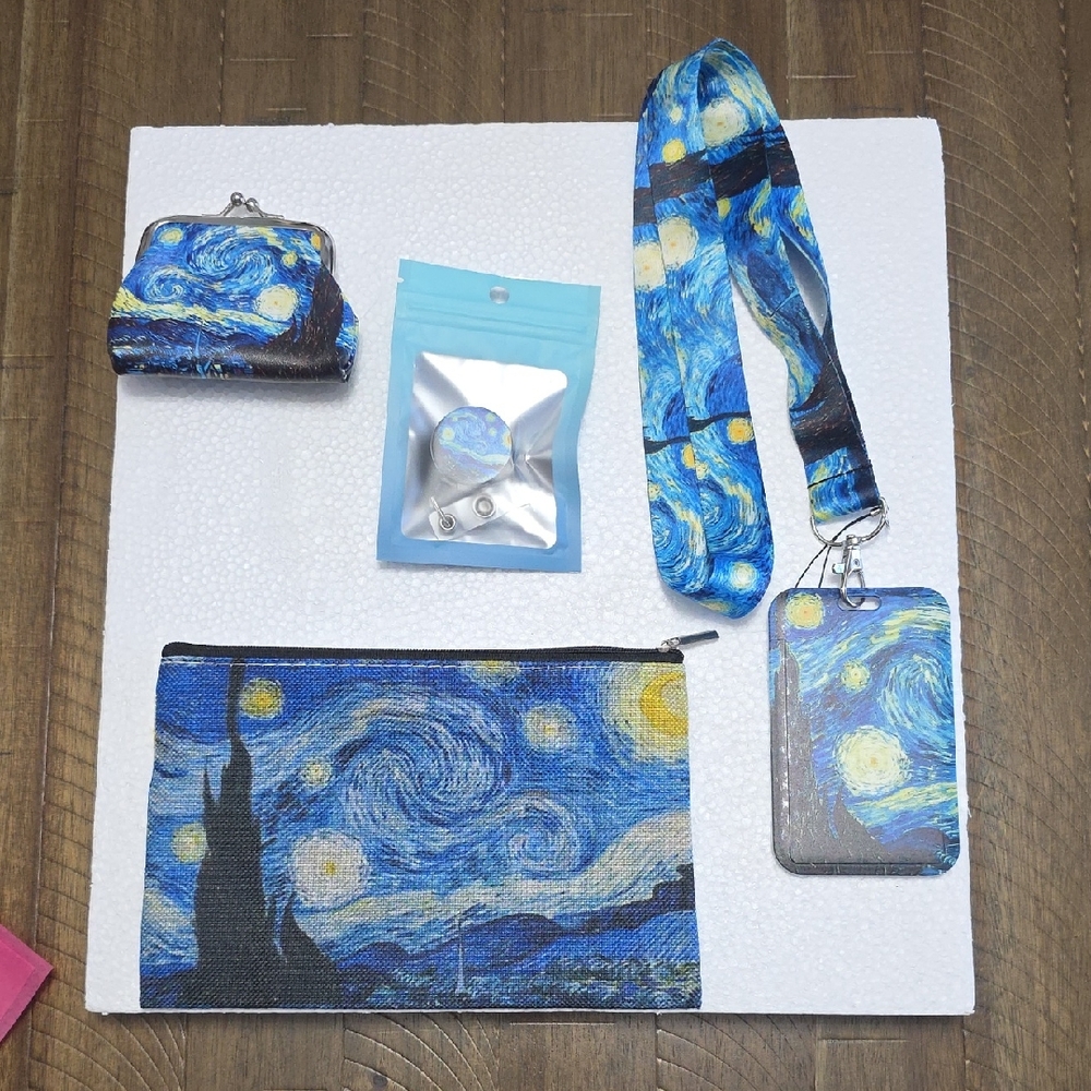 Starry Night Print Accessory Set. New Without Tags.